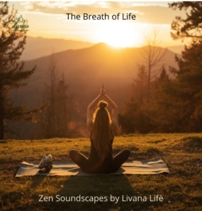 Zen Soundscapes album cover for Vinyasa Flow – The Breath of Life featuring a peaceful yoga silhouette.